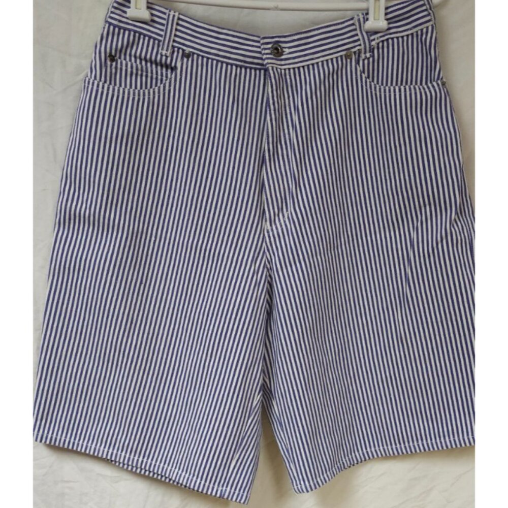 Vtg Dungaree 80s 90s Womens 32X12 Blue White Striped MOM Denim Bermuda Shorts